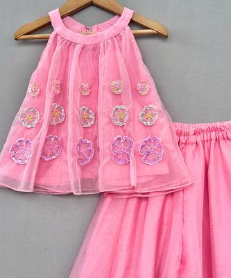 Pink embroidered organza co ord set 3