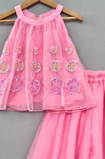 Pink embroidered organza co ord set