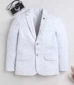 Boys powder blue cotton blend knitted geometric textured single-breasted blazer
