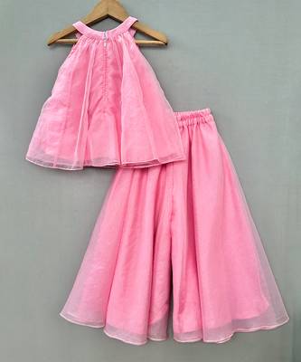 Pink embroidered organza co ord set 4