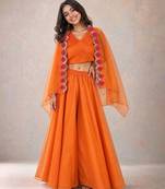 Orange embroidered organza cape co ord set