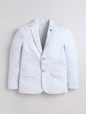 Boys powder blue cotton blend knitted geometric textured single-breasted blazer 2