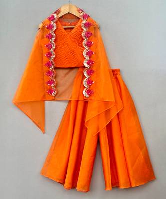 Orange embroidered organza cape co ord set 2
