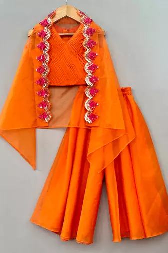 Orange embroidered organza cape co ord set