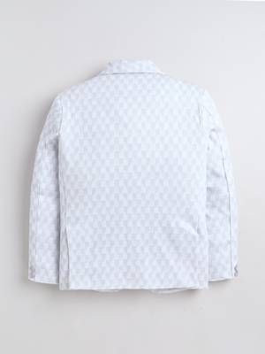 Boys powder blue cotton blend knitted geometric textured single-breasted blazer 3