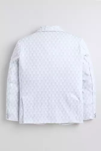 Boys powder blue cotton blend knitted geometric textured single-breasted blazer