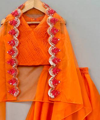 Orange embroidered organza cape co ord set 4