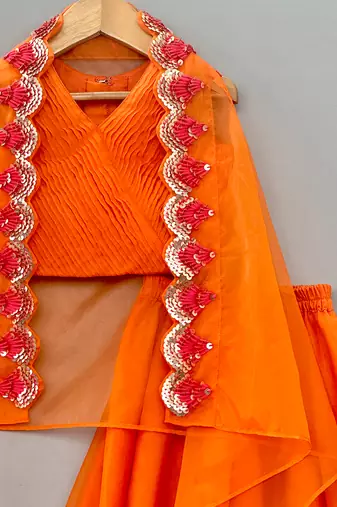 Orange embroidered organza cape co ord set