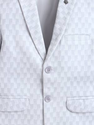 Boys powder blue cotton blend knitted geometric textured single-breasted blazer 4