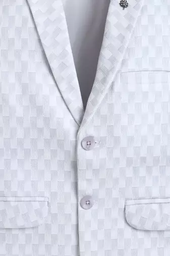 Boys powder blue cotton blend knitted geometric textured single-breasted blazer