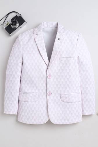 Boys lilac cotton blend knitted geometric textured single-breasted blazer