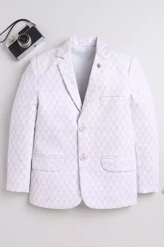 Boys lilac cotton blend knitted geometric textured single-breasted blazer