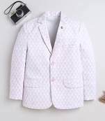 Boys lilac cotton blend knitted geometric textured single-breasted blazer