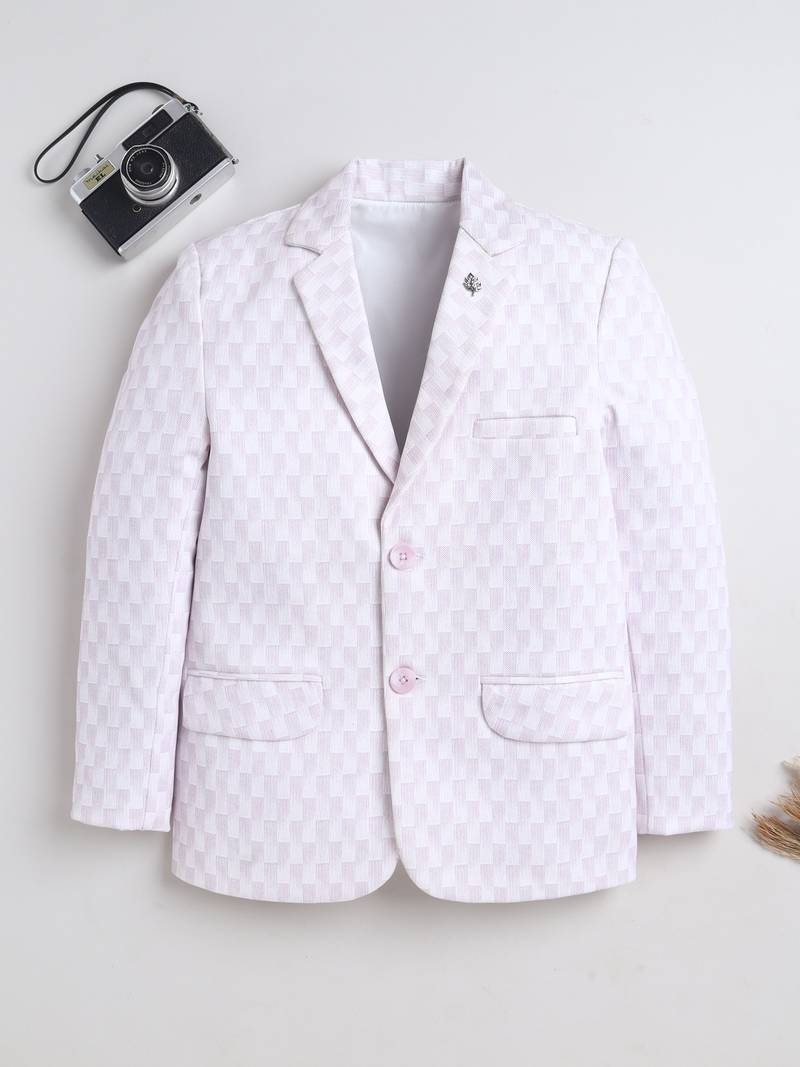 Boys lilac cotton blend knitted geometric textured single-breasted blazer