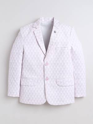 Boys lilac cotton blend knitted geometric textured single-breasted blazer 2