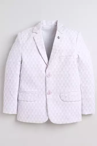 Boys lilac cotton blend knitted geometric textured single-breasted blazer