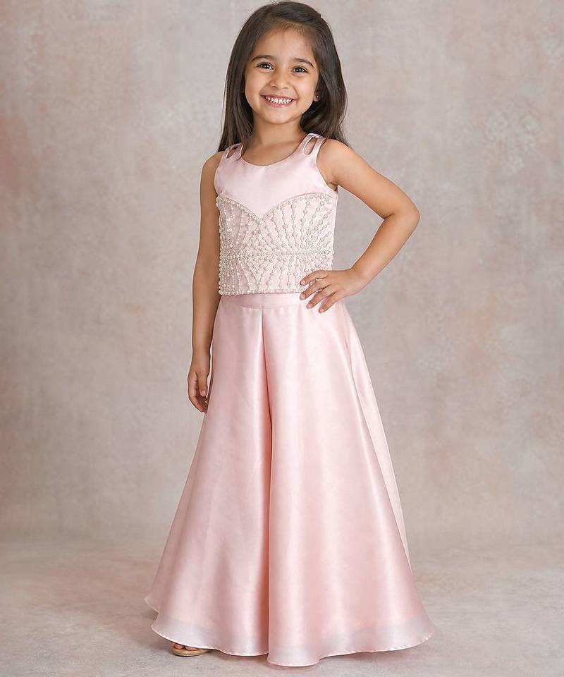 Pink embroidered satin co ord set