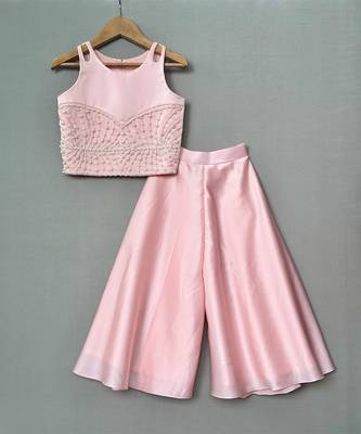 Pink embroidered satin co ord set 2
