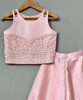 Pink embroidered satin co ord set 3