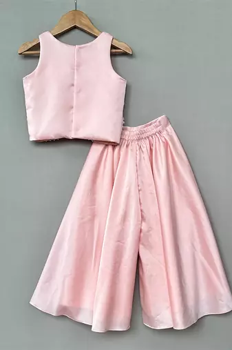 Pink embroidered satin co ord set
