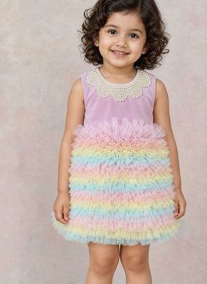 Multicolor embroidered velvet net frock 1