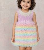 Multicolor embroidered velvet net frock
