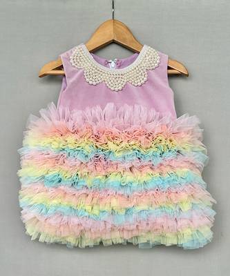 Multicolor embroidered velvet net frock 2