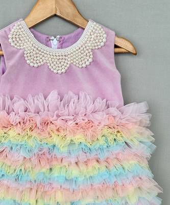 Multicolor embroidered velvet net frock 3