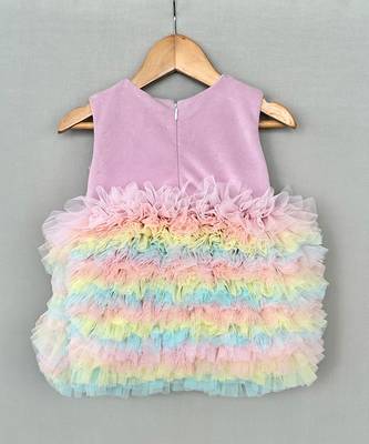 Multicolor embroidered velvet net frock 4
