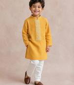 Yellow embroidered cotton kurta set