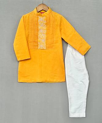 Yellow embroidered cotton kurta set 2