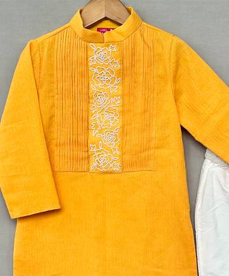 Yellow embroidered cotton kurta set 3