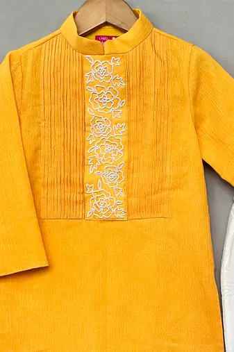 Yellow embroidered cotton kurta set