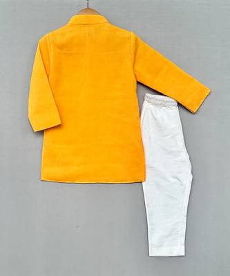 Yellow embroidered cotton kurta set 4
