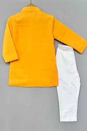 Yellow embroidered cotton kurta set