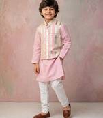 Pink embroidered chanderi silk kurta jacket set
