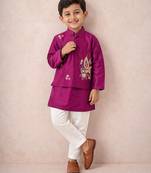 Purple embroidered silk kurta jacket set