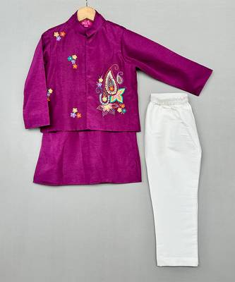 Purple embroidered silk kurta jacket set 2
