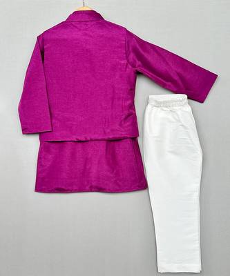 Purple embroidered silk kurta jacket set 4