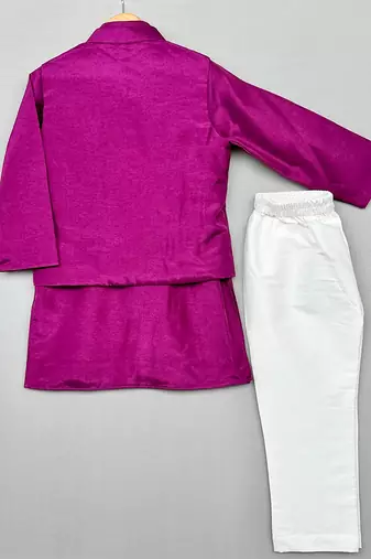 Purple embroidered silk kurta jacket set