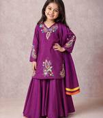 Purple embroidered silk kurti palazzo set with dupatta