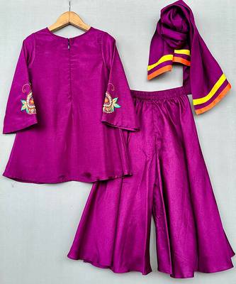 Purple embroidered silk kurti palazzo set with dupatta 4