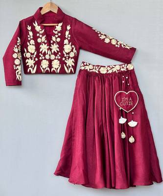 Maroon zari embroidered silk indo western lehenga set 2