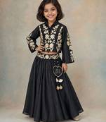 Black embroidered silk indo western lehenga set