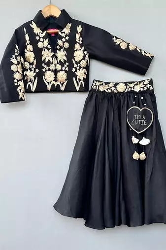 Black embroidered silk indo western lehenga set