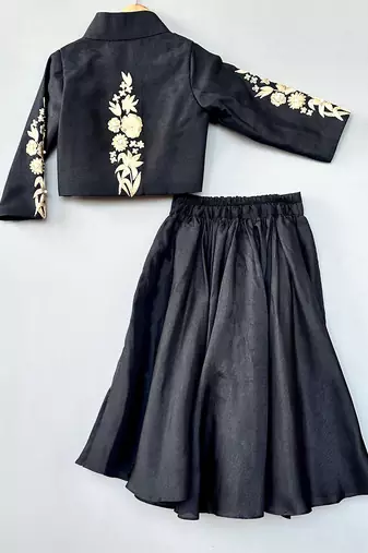 Black embroidered silk indo western lehenga set