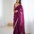 Wine tissue satin sequins saree with unstitched blouse piece.