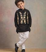 Black embroidered silk kurta jacket set