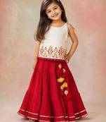 Red embroidered cotton lehenga set