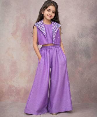 Lavender embroidered silk jacket co ord set 1
